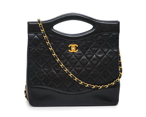 chanel black canvas print bag|Chanel 31 large shopping bag.